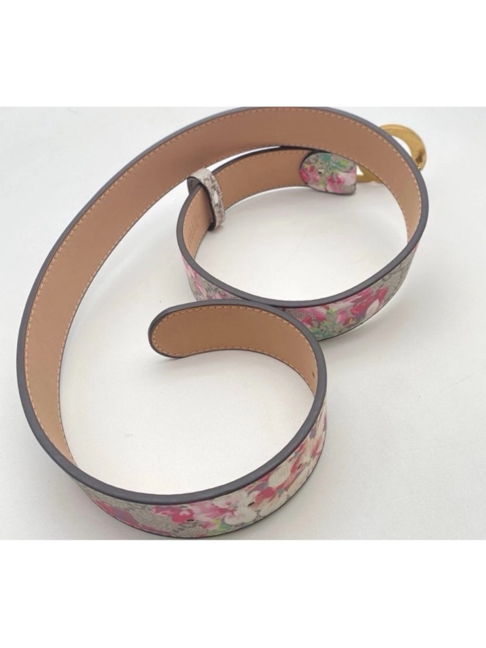 Gucci GG Floral Monogram Belt with Gold Buckle and Pink Accents - Picture 8 of 11